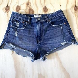 Abercrombie & Fitch The Mom Short Mid Rise Sz 6 Medium Wash Cut Off Jean Shorts